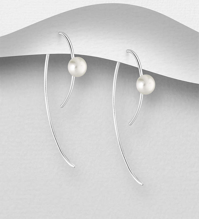Wholesale 925 Sterling Silver Hook Earrings, Decorated with Freshwater Pearls - SKU #382-6711