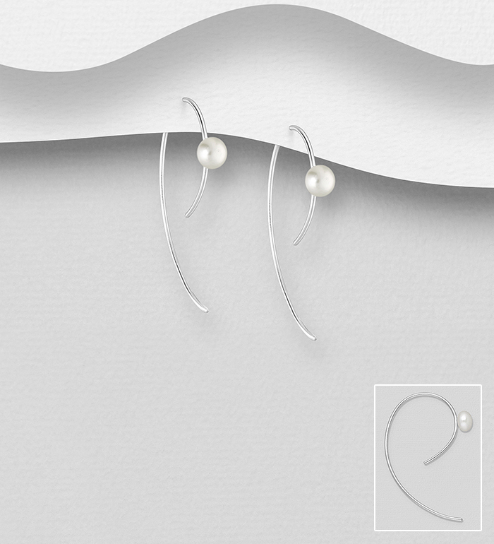Wholesale 925 Sterling Silver Hook Earrings, Decorated with Freshwater Pearls - SKU #382-6711