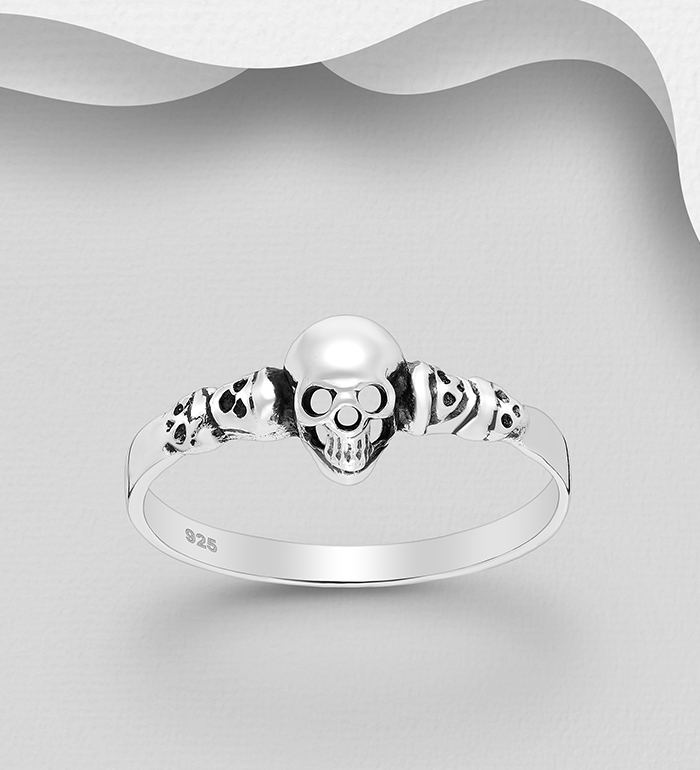 Wholesale 925 Sterling Silver Oxidized Skull Ring - SKU #768-639