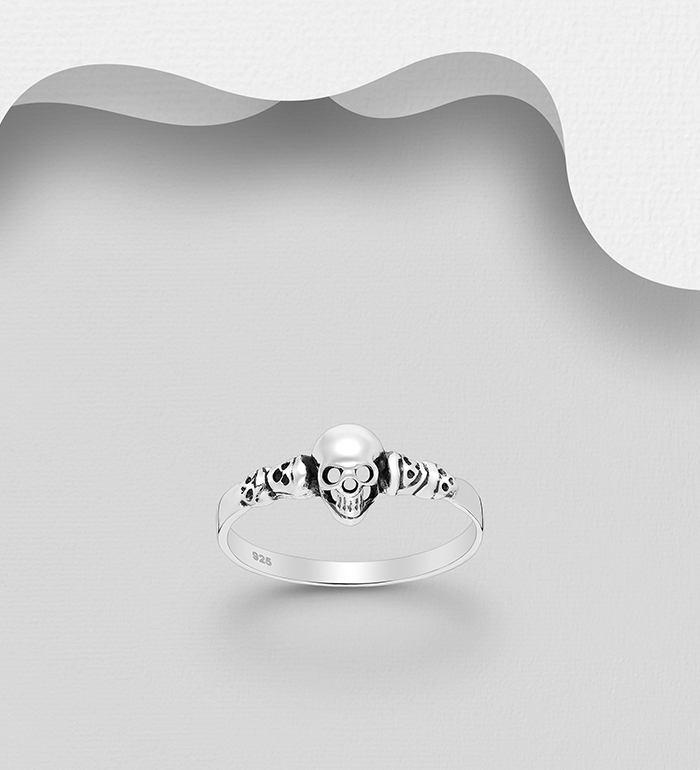 Wholesale 925 Sterling Silver Oxidized Skull Ring - SKU #768-639