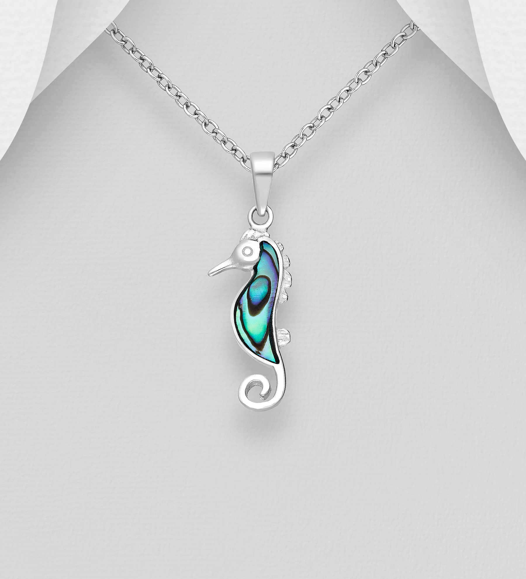 Wholesale 925 Sterling Silver Seahorse Pendant, Decorated with Shell - SKU #789-4817