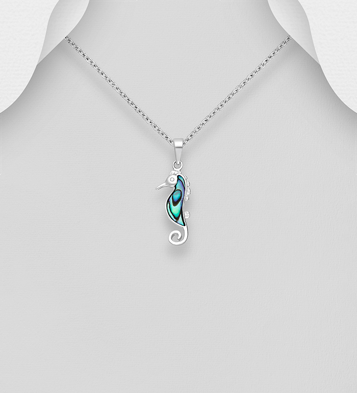 Wholesale 925 Sterling Silver Seahorse Pendant, Decorated with Shell - SKU #789-4817