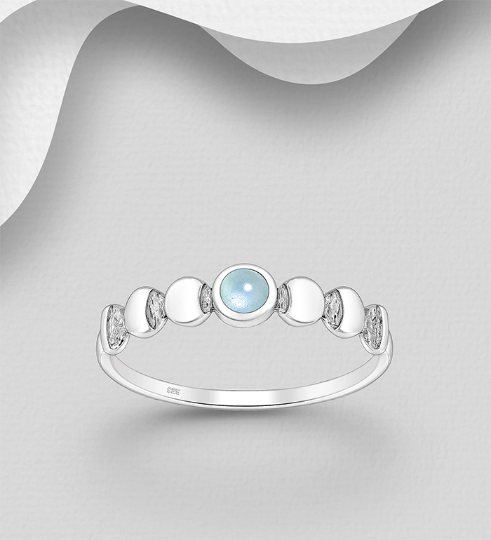 Wholesale 925 Sterling Silver Oxidized Lunar Phases Ring, Decorated with Various Gemstones - SKU #883-9871