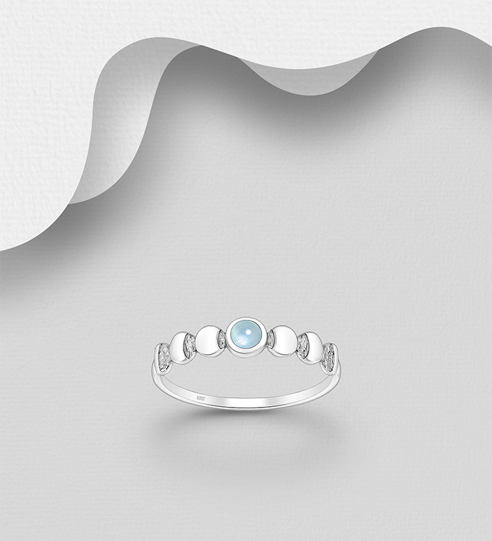 Wholesale 925 Sterling Silver Oxidized Lunar Phases Ring, Decorated with Various Gemstones - SKU #883-9871