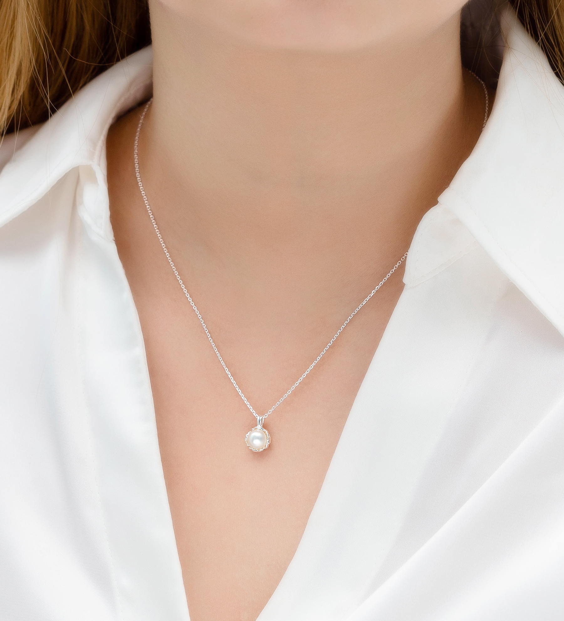 Wholesale 925 Sterling Silver Necklace, Decorated with Freshwater Pearl - SKU #1063-4970