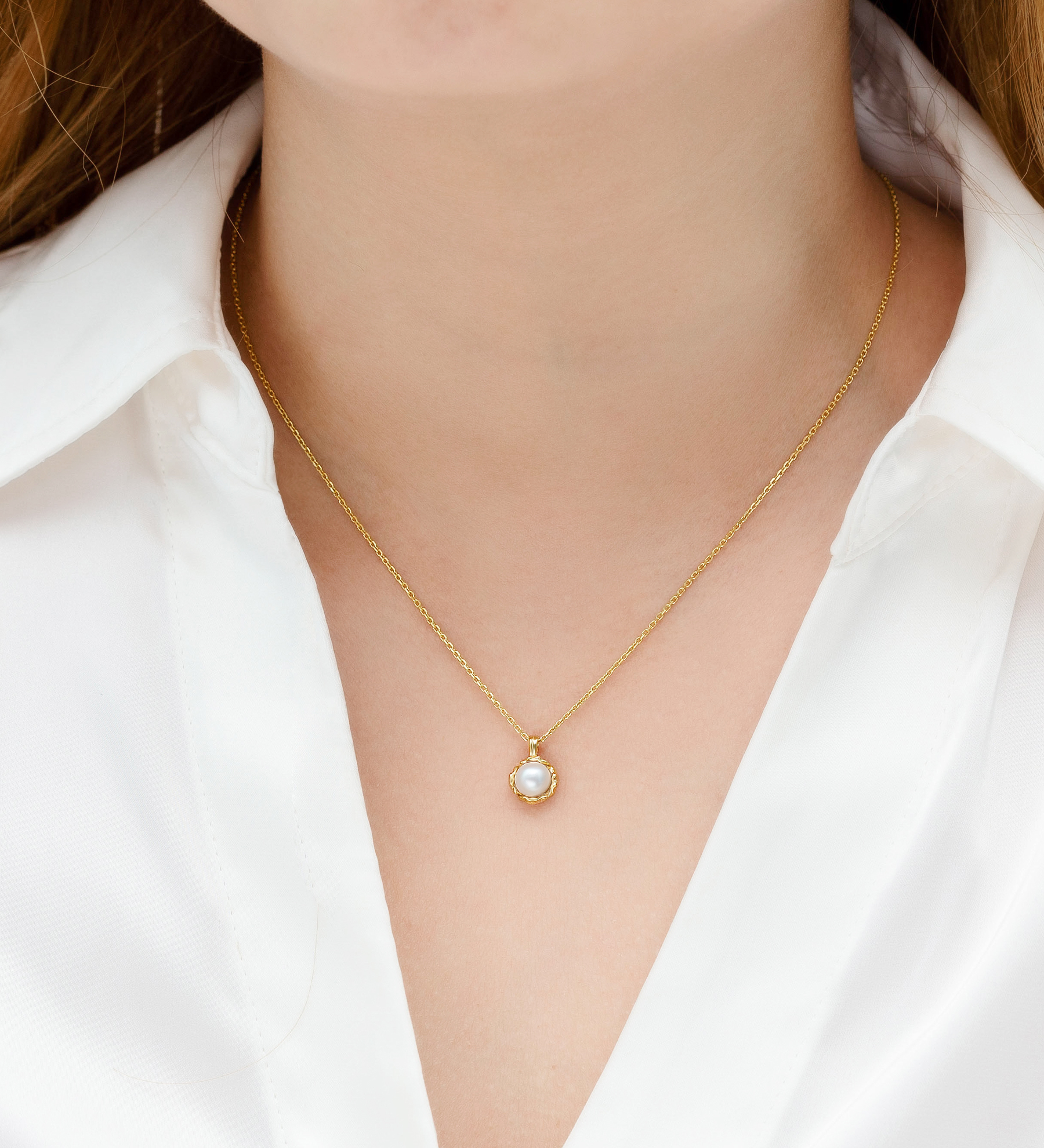 Wholesale 925 Sterling Silver Necklace, Decorated with Freshwater Pearl and Plated with 0.5 Micron 18K Yellow Gold - SKU #1063-4970G