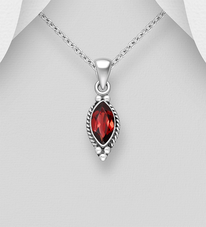 Wholesale 925 Sterling Silver Oxidized Pendant, Decorated with Various Gemstones - SKU #883-9876