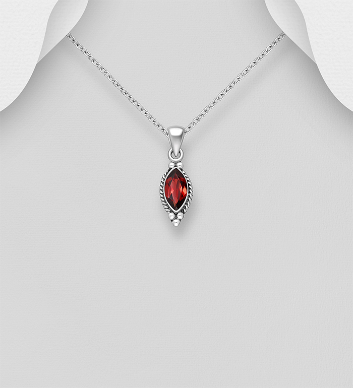 Wholesale 925 Sterling Silver Oxidized Pendant, Decorated with Various Gemstones - SKU #883-9876