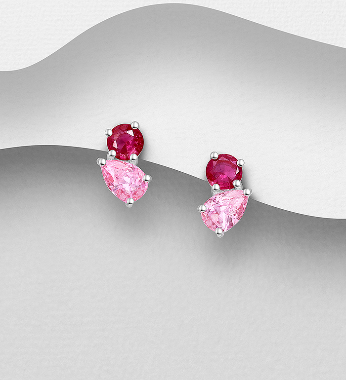 Wholesale 925 Sterling Silver Push-Back Earrings, Decorated with CZ Simulated Diamond - SKU #1063-4989
