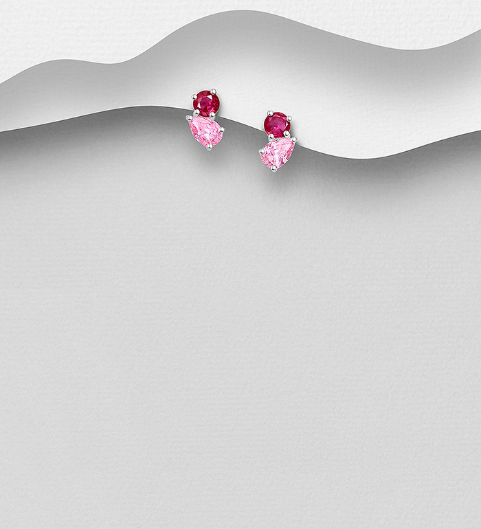Wholesale 925 Sterling Silver Push-Back Earrings, Decorated with CZ Simulated Diamond - SKU #1063-4989