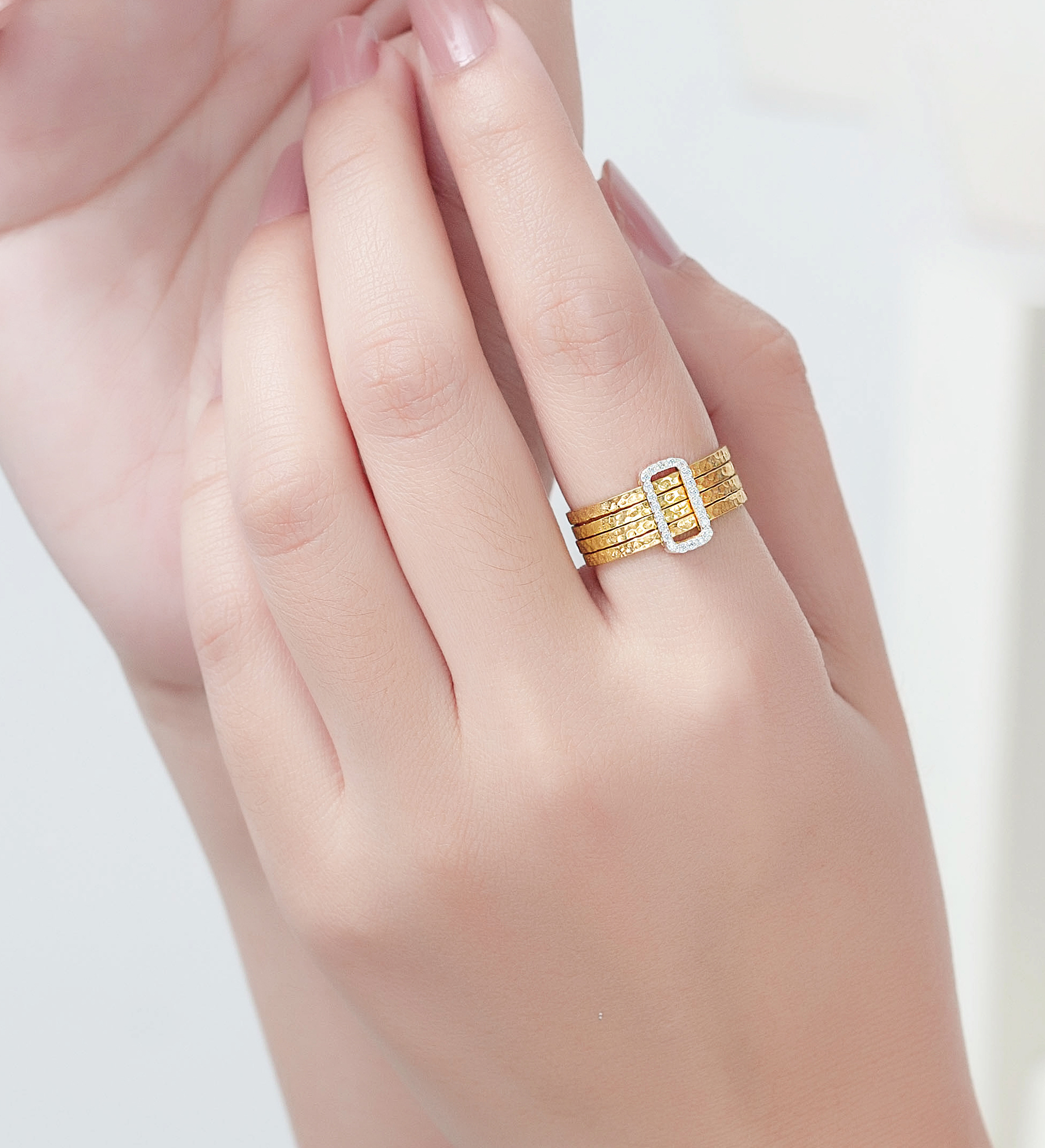 Wholesale 925 Sterling Silver Stack Ring, Decorated with CZ Simulated Diamonds and Plated with 0.5 Micron 14K Yellow Gold - SKU #1063-4927G1