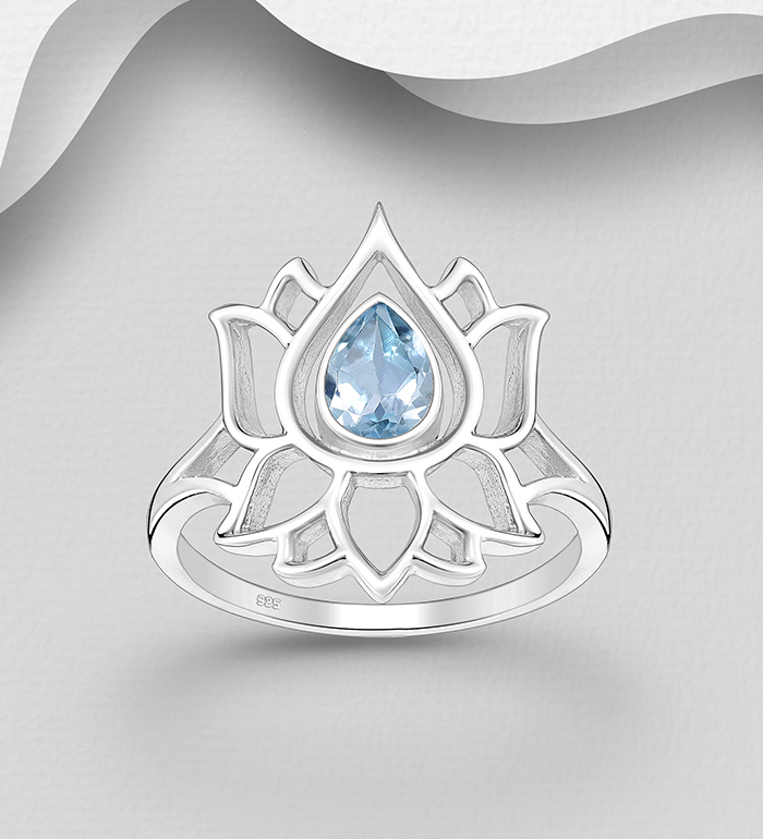 Wholesale 925 Sterling Silver Lotus Ring, Decorated with Various Gemstones - SKU #883-9887