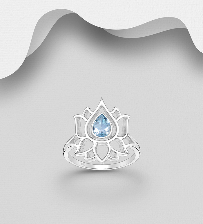 Wholesale 925 Sterling Silver Lotus Ring, Decorated with Various Gemstones - SKU #883-9887