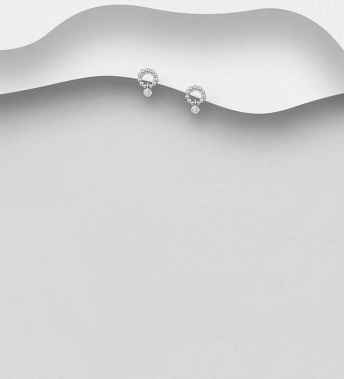 701-33245 - Wholesale 925 Sterling Silver Push-Back Earrings, Decorated with CZ Simulated Diamonds