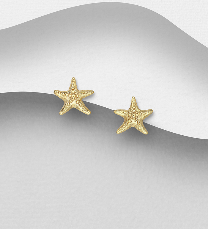 Wholesale 925 Sterling Silver Starfish Push-Back Earrings, Plated with 0.5 Micron 14K Yellow Gold - SKU #1063-4974G
