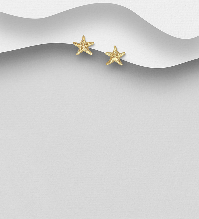 Wholesale 925 Sterling Silver Starfish Push-Back Earrings, Plated with 0.5 Micron 14K Yellow Gold - SKU #1063-4974G