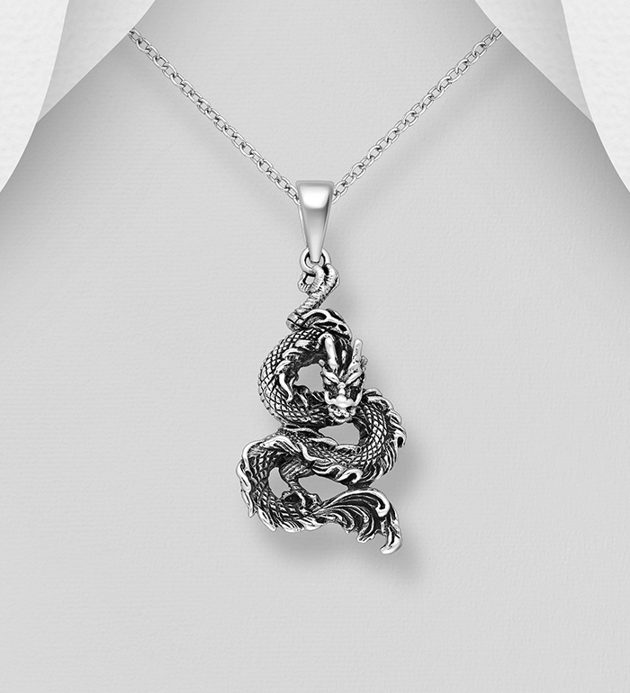 Wholesale 925 Sterling Silver Oxidized Dragon Pendant - SKU #1563-1649