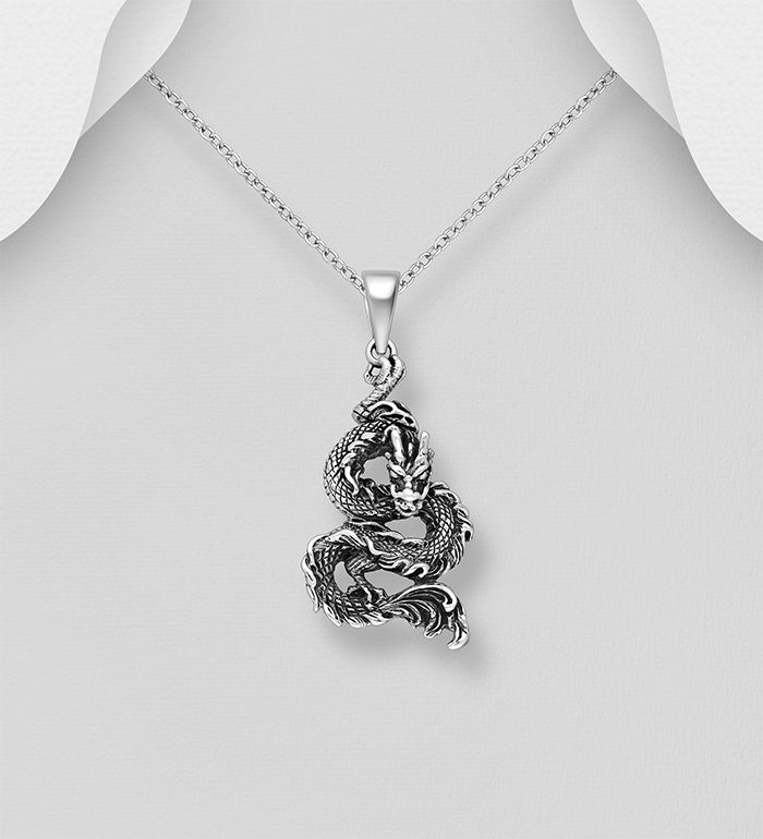 Wholesale 925 Sterling Silver Oxidized Dragon Pendant - SKU #1563-1649