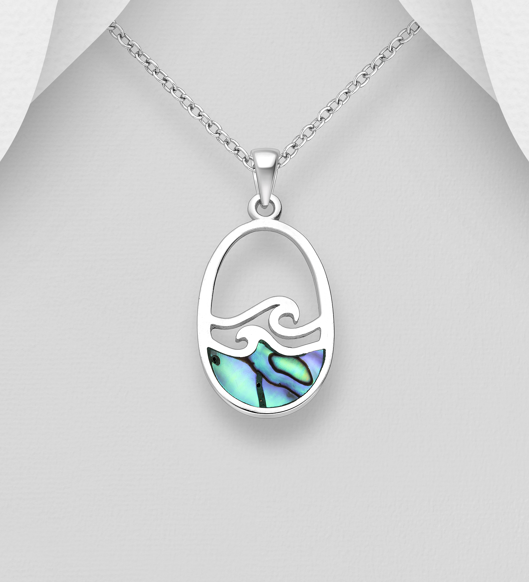 Wholesale 925 Sterling Silver Wave Pendant, Decorated with Shell - SKU #789-4842