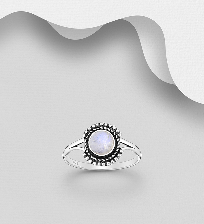 Wholesale 925 Sterling Silver Oxidized Ring, Decorated with Various Gemstones - SKU #883-9909
