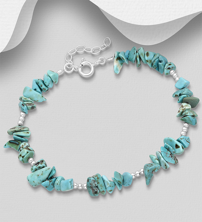 Wholesale 925 Sterling Silver Bracelet, Beaded with Reconstructed Light Green Turquoise - SKU #2140-669