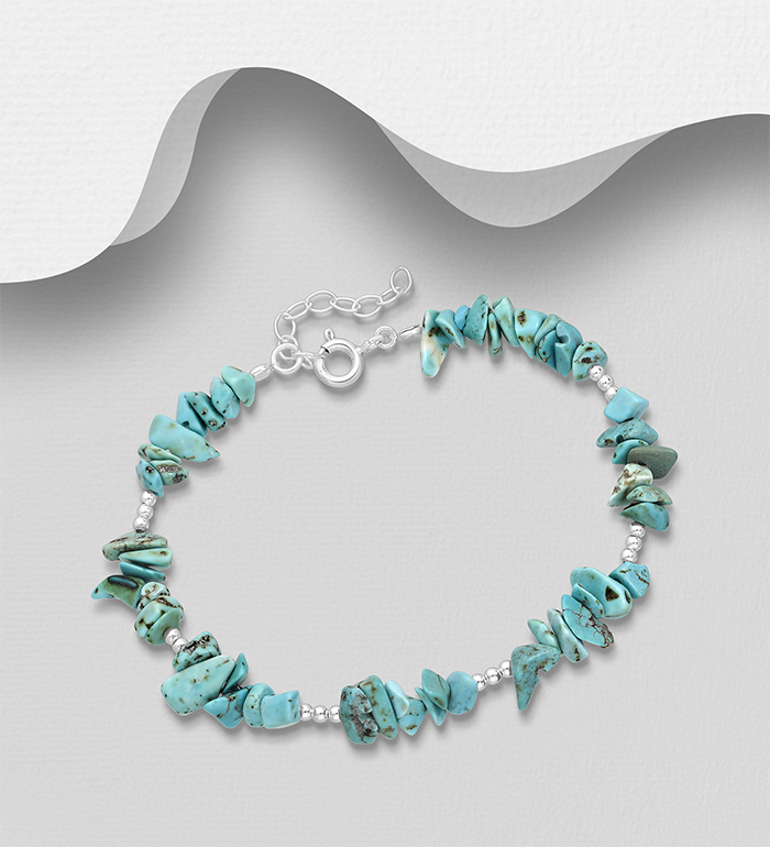 Wholesale 925 Sterling Silver Bracelet, Beaded with Reconstructed Light Green Turquoise - SKU #2140-669