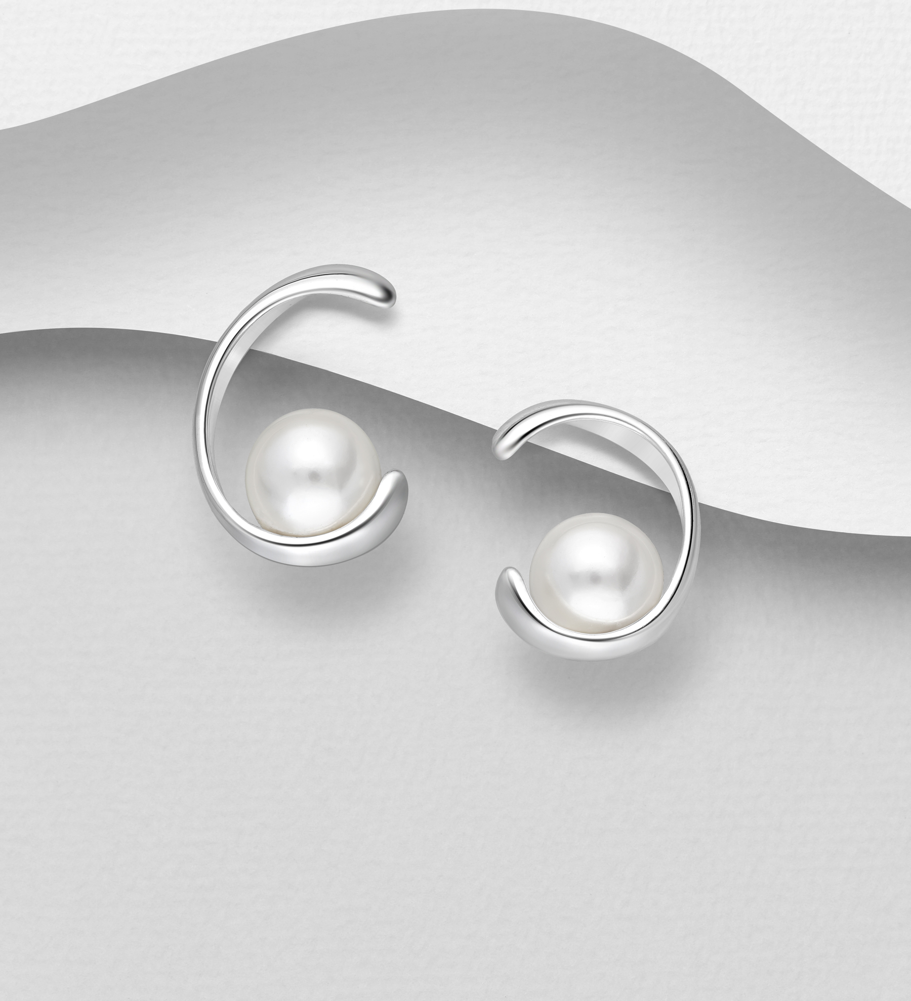Wholesale 925 Sterling Silver Push-Back Earrings, Decorated with Reconstructed Shell - SKU #578-2915