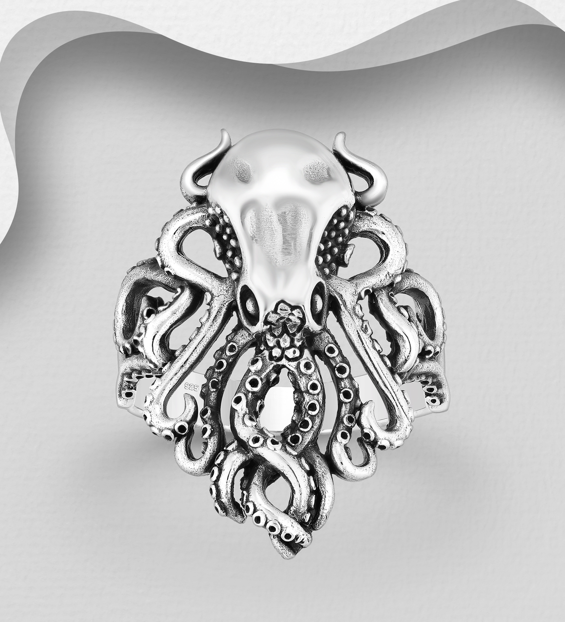 Wholesale 925 Sterling Silver Oxidized Octopus Ring - SKU #706-39531