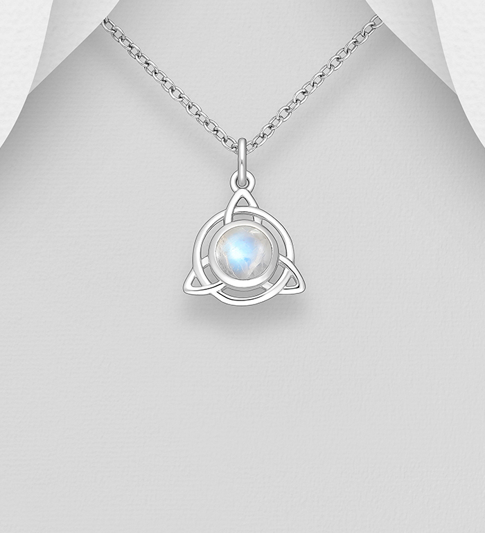 Wholesale 925 Sterling Silver Celtic Trinity Pendant, Decorated with Various Gemstones - SKU #883-9938