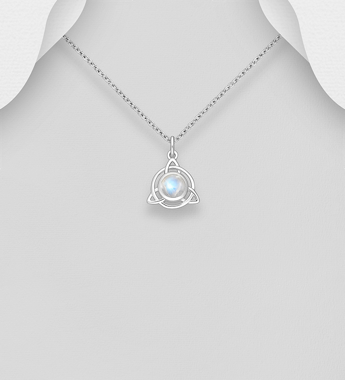 Wholesale 925 Sterling Silver Celtic Trinity Pendant, Decorated with Various Gemstones - SKU #883-9938