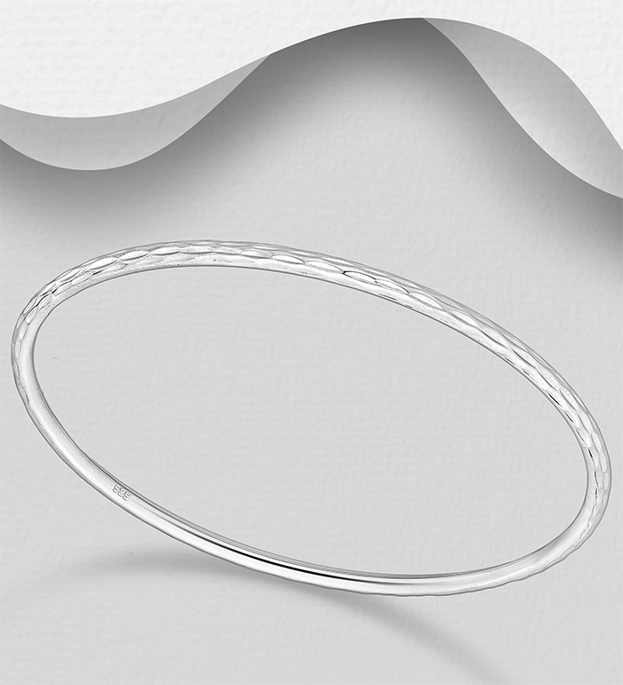 Wholesale 925 Sterling Silver Diamond Cut Bangle - SKU #706-39547