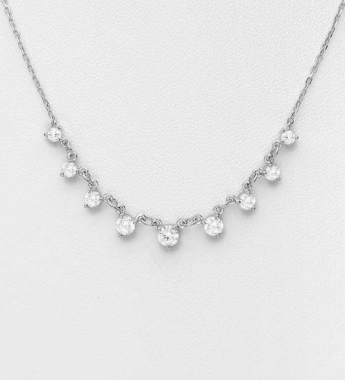 Wholesale 925 Sterling Silver Necklace, Decorated with CZ Simulated Diamonds - SKU #701-33334