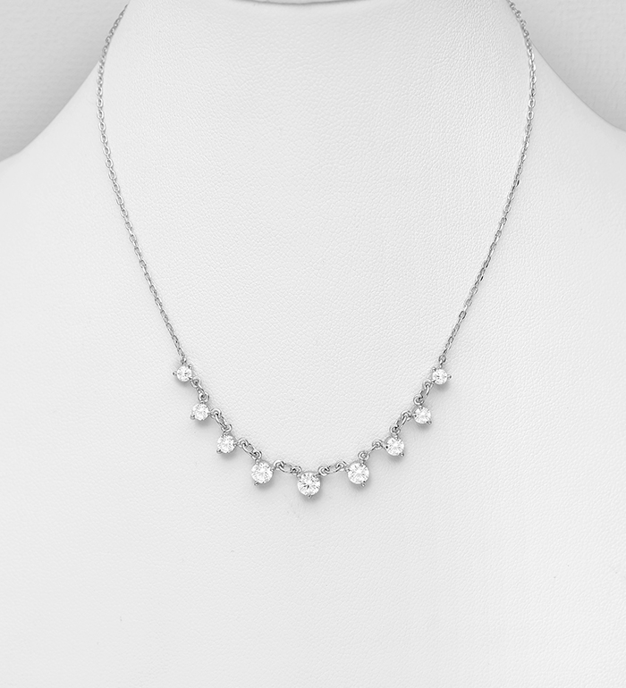 Wholesale 925 Sterling Silver Necklace, Decorated with CZ Simulated Diamonds - SKU #701-33334