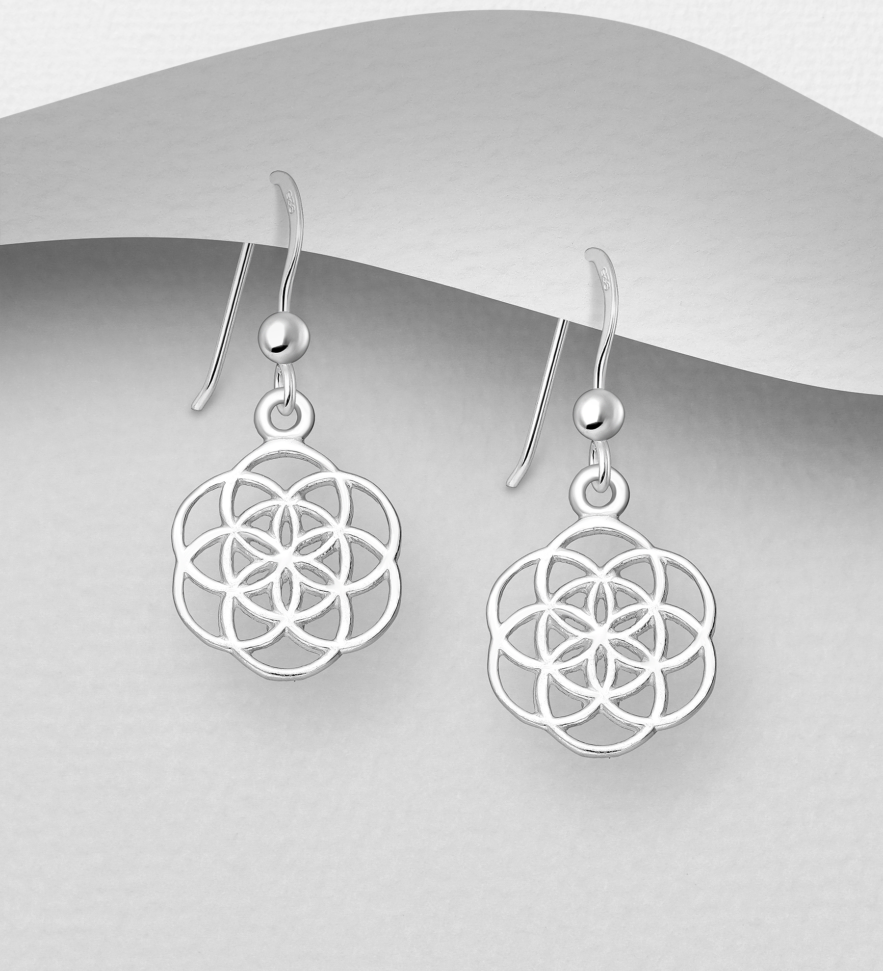 Wholesale 925 Sterling Silver Flower of Life Hook Earrings - SKU #706-39569