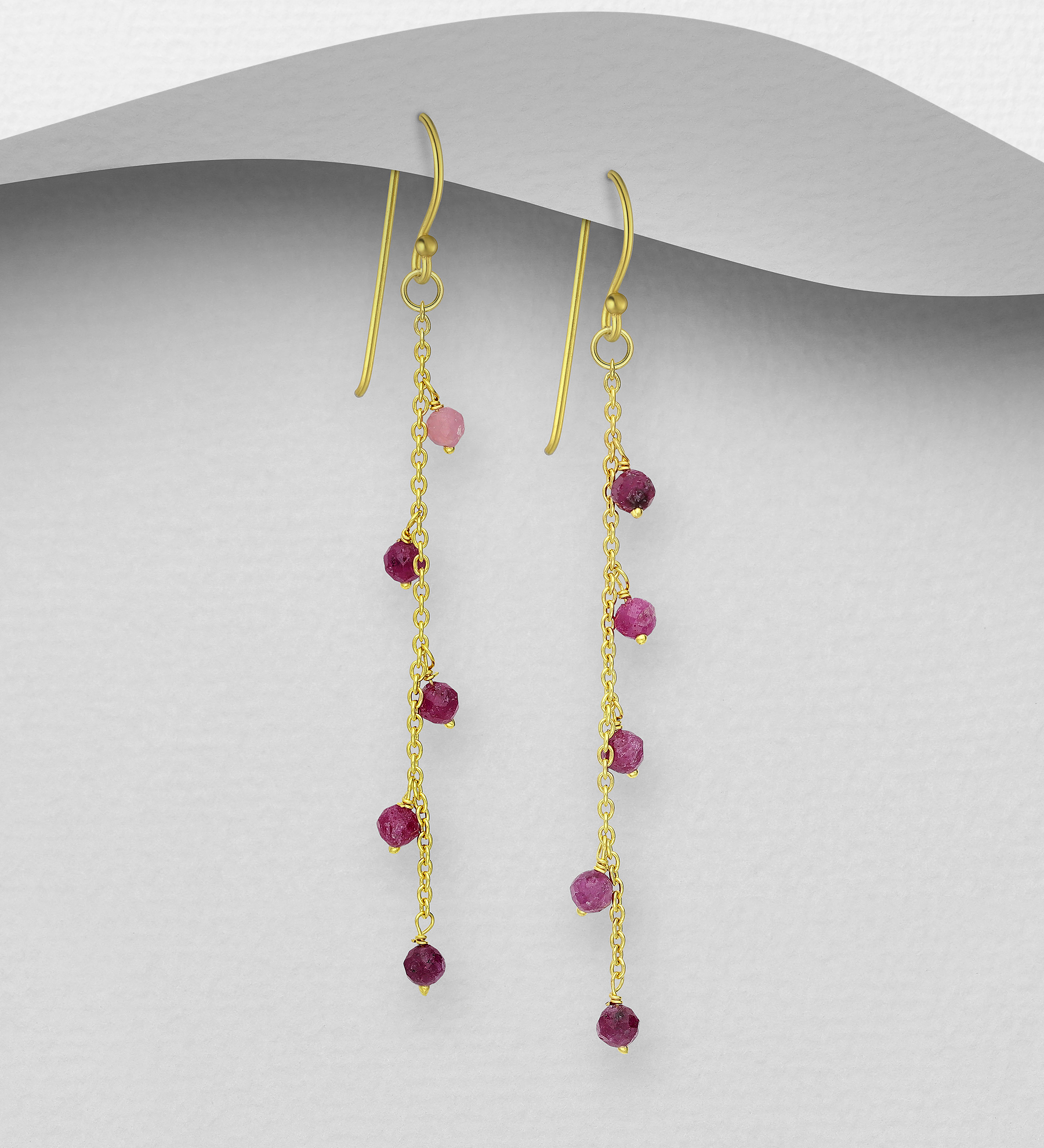 Wholesale 925 Sterling Silver Hook Earrings, Beaded with Various Gemstone Beads and Plated with 0.3 Micron 18K Yellow Gold - SKU #883-9713G