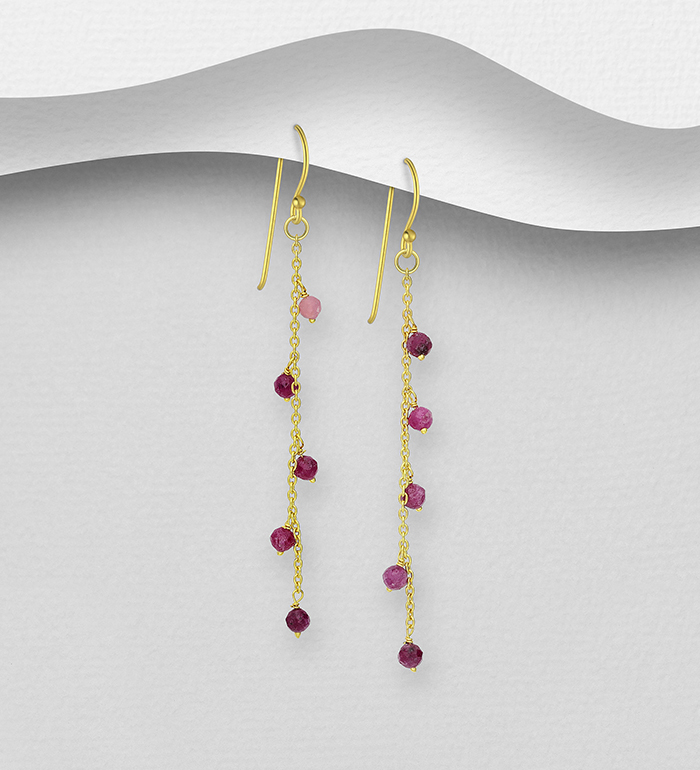 Wholesale 925 Sterling Silver Hook Earrings, Beaded with Various Gemstone Beads and Plated with 0.3 Micron 18K Yellow Gold - SKU #883-9713G