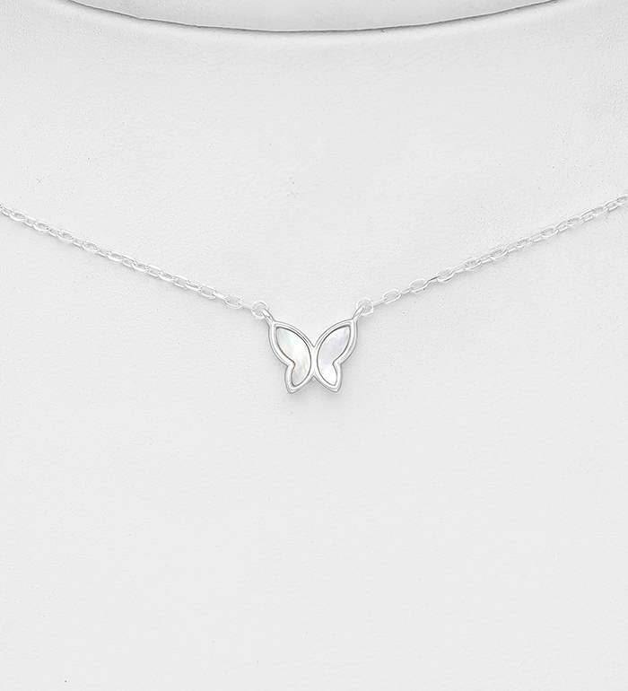 Wholesale 925 Sterling Silver Butterfly Choker, Decorated with Shell - SKU #789-4874