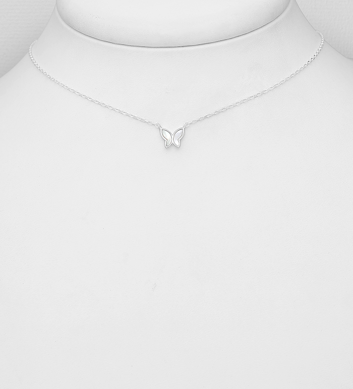 Wholesale 925 Sterling Silver Butterfly Choker, Decorated with Shell - SKU #789-4874