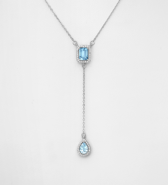 La Preciada - Wholesale 925 Sterling Silver Y Necklace, Decorated with Swiss, Sky Blue Topaz and CZ Simulated Diamonds - SKU #1181-5229
