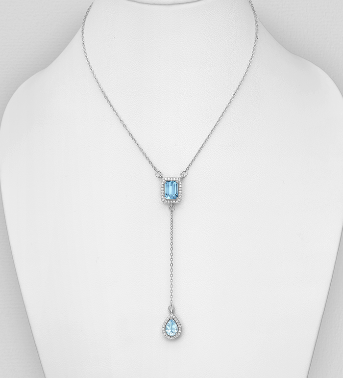 La Preciada - Wholesale 925 Sterling Silver Y Necklace, Decorated with Swiss, Sky Blue Topaz and CZ Simulated Diamonds - SKU #1181-5229