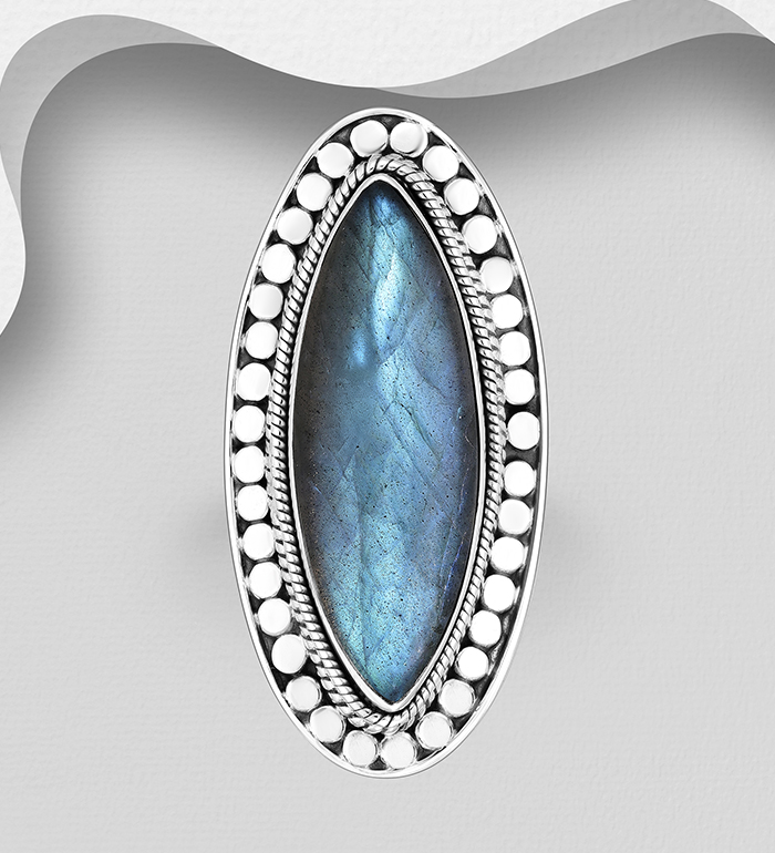 Wholesale 925 Sterling Silver Oxidized Ring, Decorated with Various Gemstones - SKU #883-9959