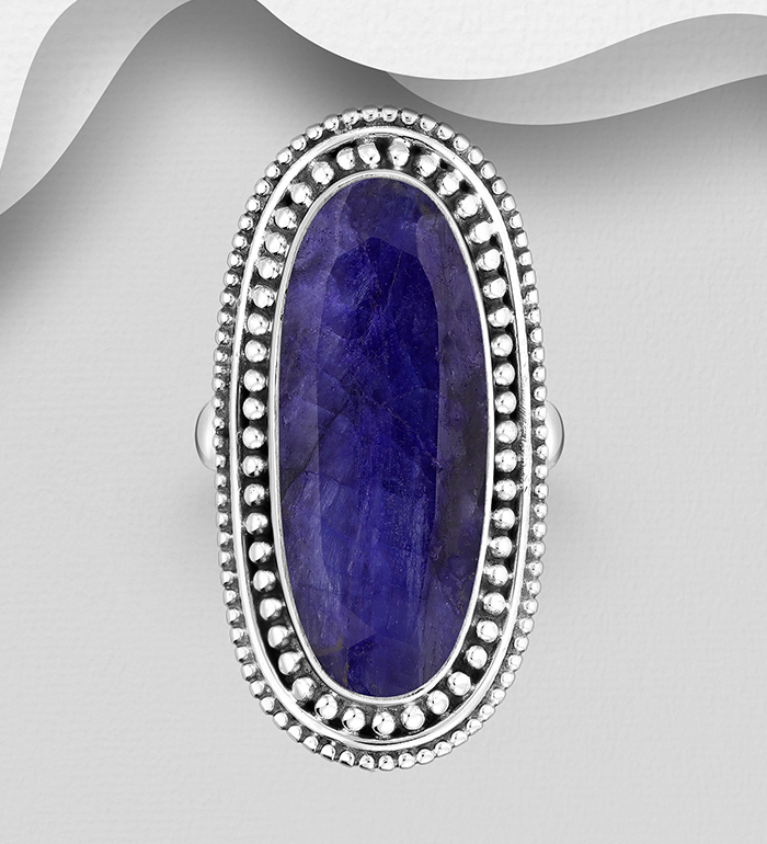 Wholesale 925 Sterling Silver Oxidized Ring, Decorated with Various Gemstones - SKU #883-9960A