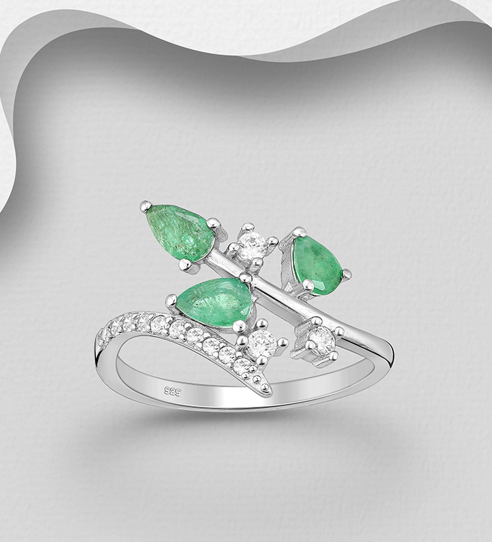 La Preciada - Wholesale 925 Sterling Silver Leaf Ring, Decorated with Various Gemstones and CZ Simulated Diamonds - SKU #1181-5234
