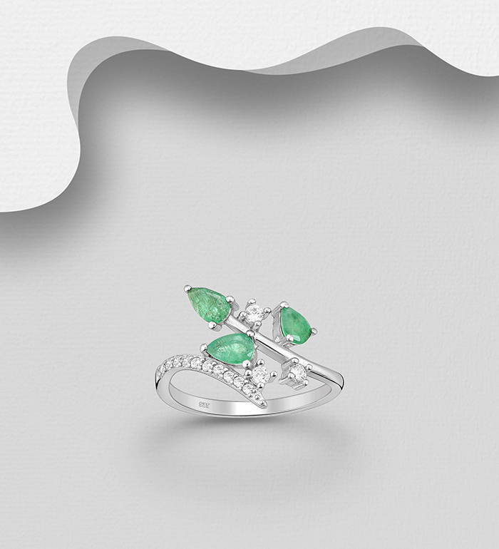 La Preciada - Wholesale 925 Sterling Silver Leaf Ring, Decorated with Various Gemstones and CZ Simulated Diamonds - SKU #1181-5234