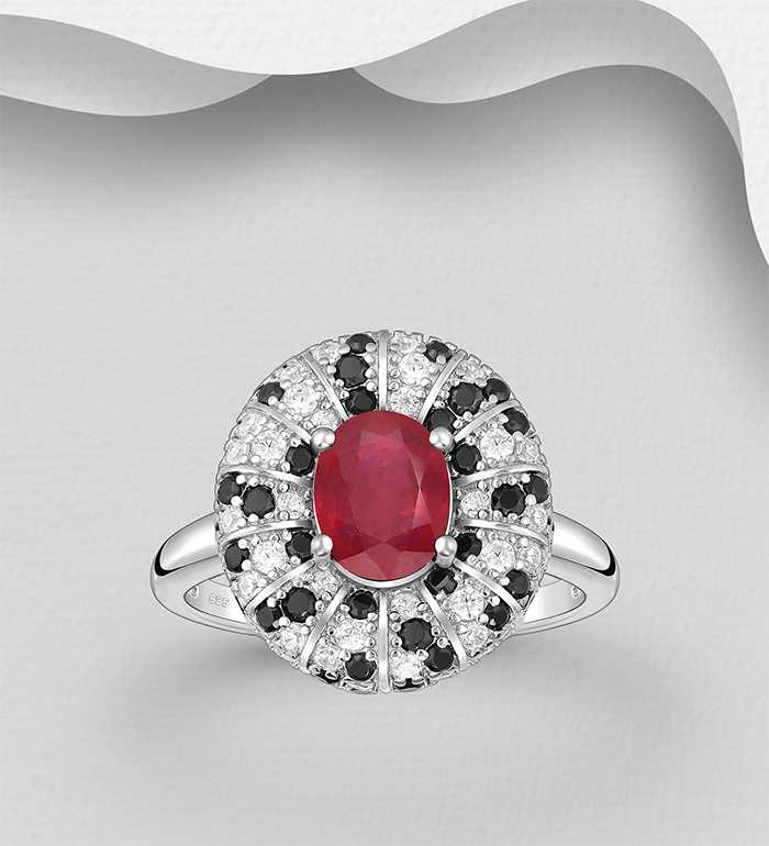 La Preciada - Wholesale 925 Sterling Silver Ring, Decorated with Ruby, Black Spinel and CZ Simulated Diamonds - SKU #1181-5236