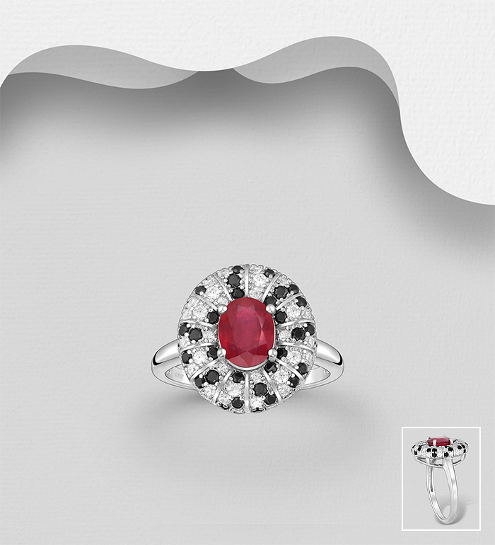 La Preciada - Wholesale 925 Sterling Silver Ring, Decorated with Ruby, Black Spinel and CZ Simulated Diamonds - SKU #1181-5236