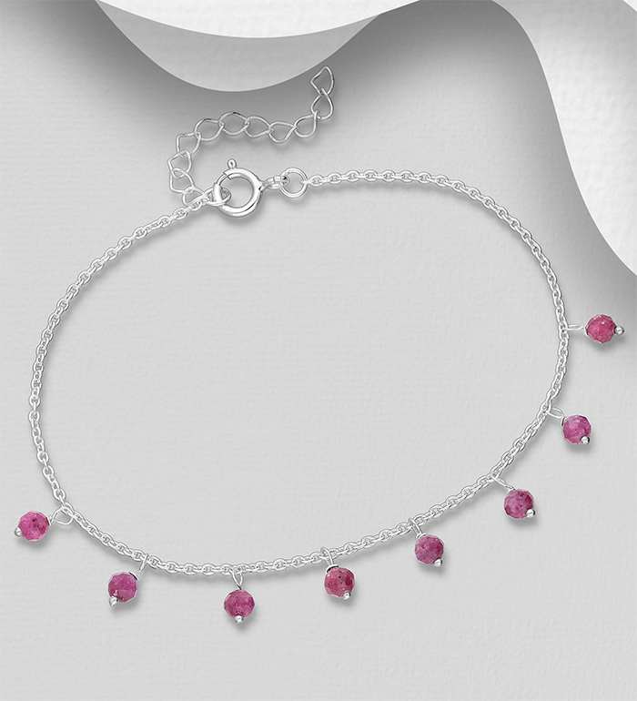Wholesale 925 Sterling Silver Bracelet, Beaded with Ruby - SKU #883-9976A