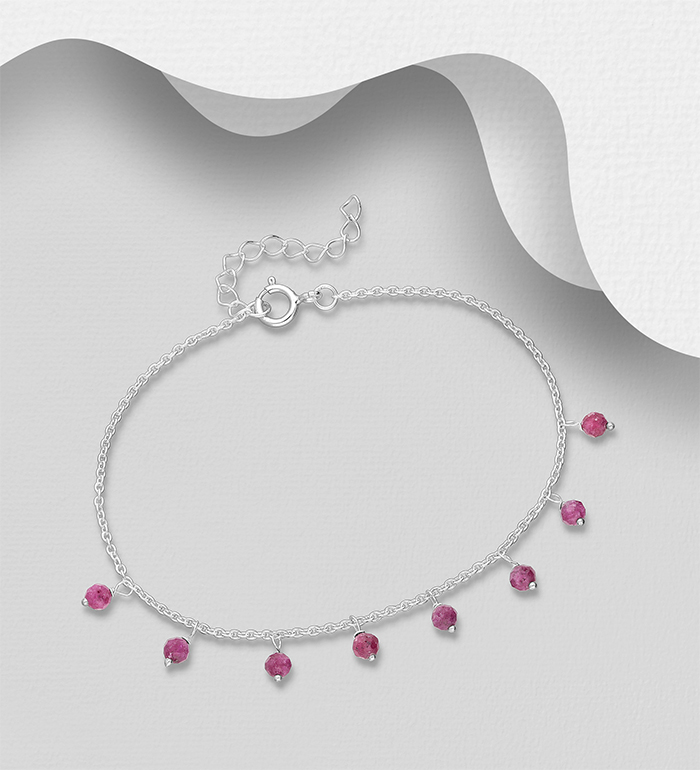 Wholesale 925 Sterling Silver Bracelet, Beaded with Ruby - SKU #883-9976A