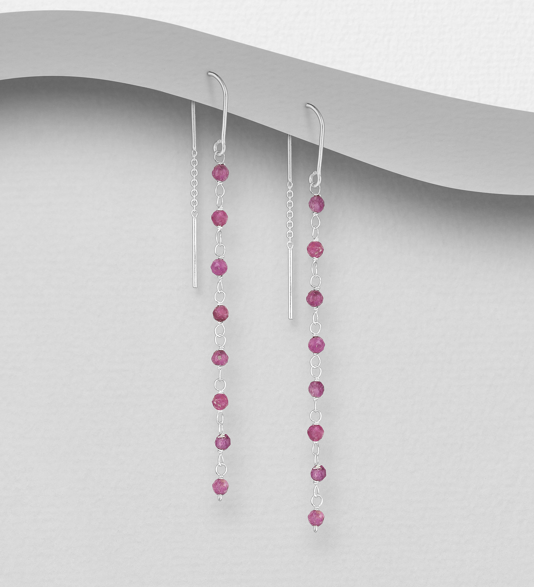 Wholesale 925 Sterling Silver Threader Earrings, Beaded with Various Gemstone Beads - SKU #883-9981