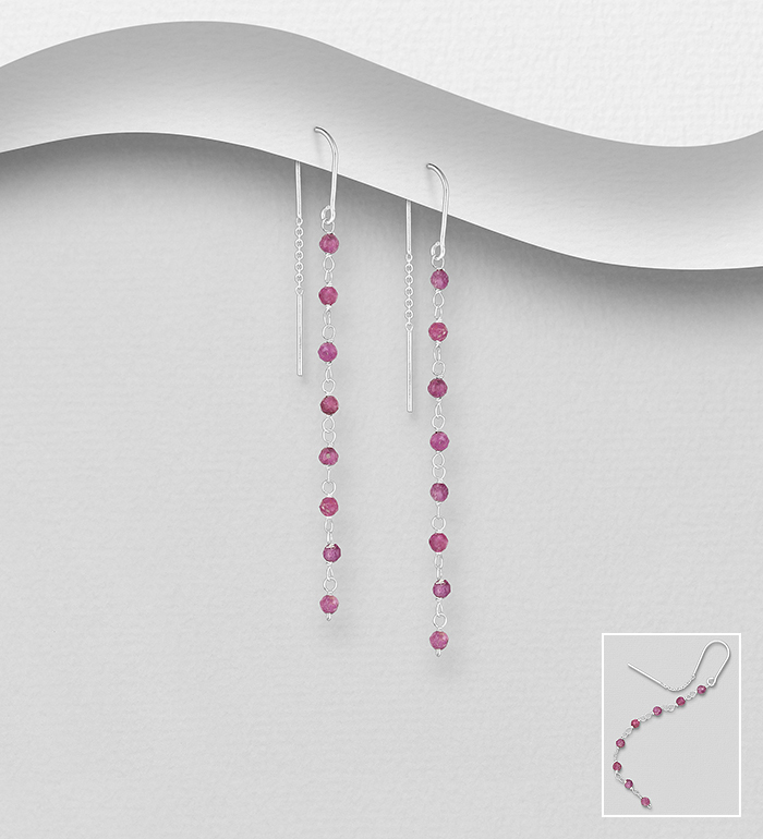Wholesale 925 Sterling Silver Threader Earrings, Beaded with Various Gemstone Beads - SKU #883-9981